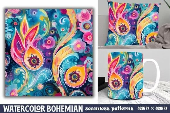 Download Seamless Watercolor Bohemian Pattern - Color Collection