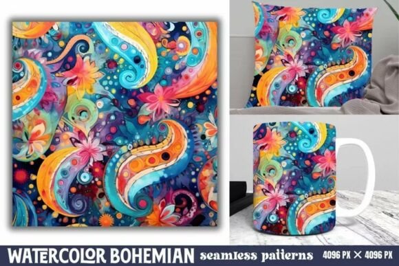Download Seamless Watercolor Bohemian Pattern - Color Collection