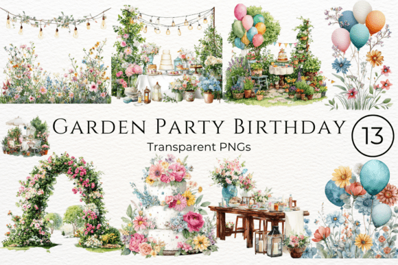 Download Garden Party Birthday Watercolor Clipart - Color Collection