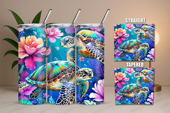 Download Sea Turtles Multicolor Ocean Art Tumbler Wrap - Color Collection