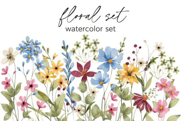 Download Floral Watercolor Set, Flowers, Leaves. - Color Collection