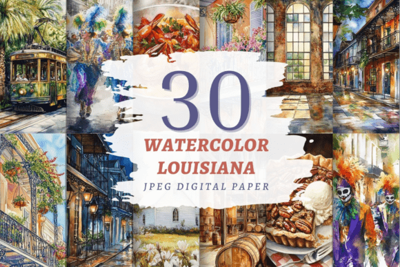 Download Watercolor Louisiana Papers JPEG - Color Collection
