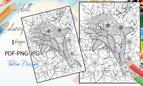 Download Dolphin Vintage Floral Coloring Page - Color Collection