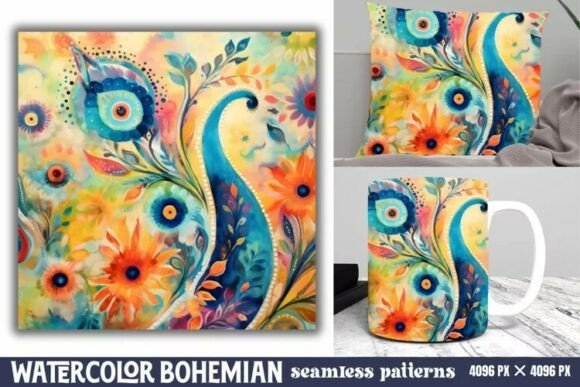 Download Seamless Watercolor Bohemian Pattern - Color Collection