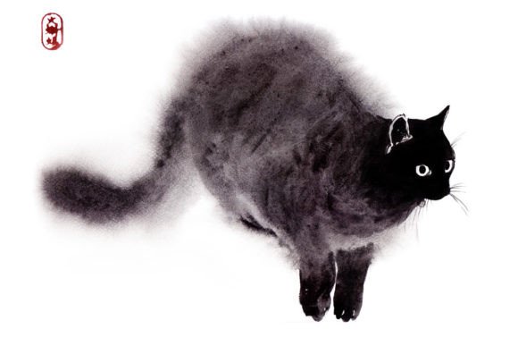 Download Oriental Watercolor Zen Art, Black Cat - Color Collection