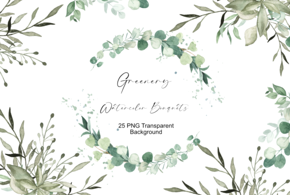 Download Greenery Bouquets Watercolor Clipart - Color Collection