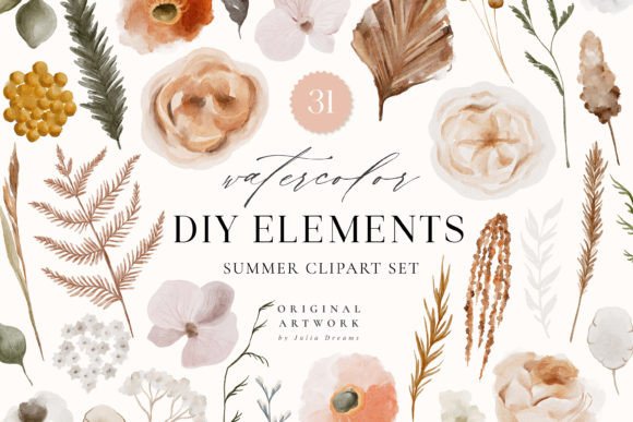 Download Summer Watercolor Flower Digital Clipart - Color Collection