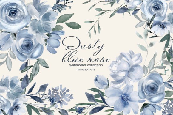 Download Watercolor Dusty Blue Floral Clipart Set - Color Collection