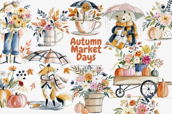 Download Autumn Harvest Watercolor Clipart Set - Color Collection