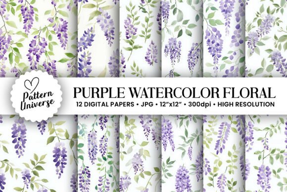 Download Purple Watercolor Floral Patterns - Color Collection