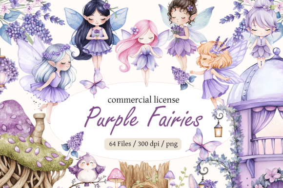 Download Purple Fairy Clipart Bundle | Watercolor - Color Collection