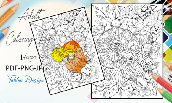 Download Goat with Floral Coloring Page - Color Collection