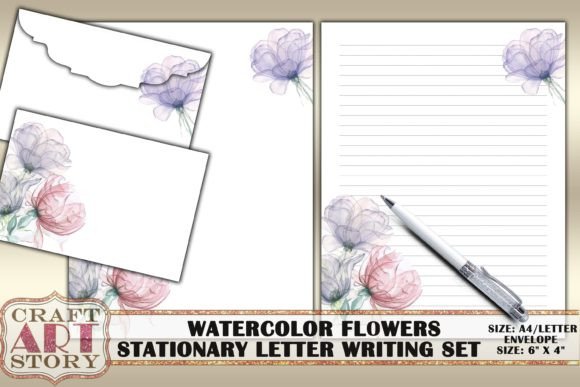 Download Stationery Set Watercolor Flowers - Color Collection
